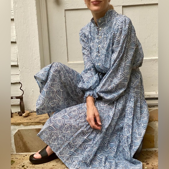 Secular Blue with White/Black Accents Graphic Design Dress. Size XS - Picture 2 of 4